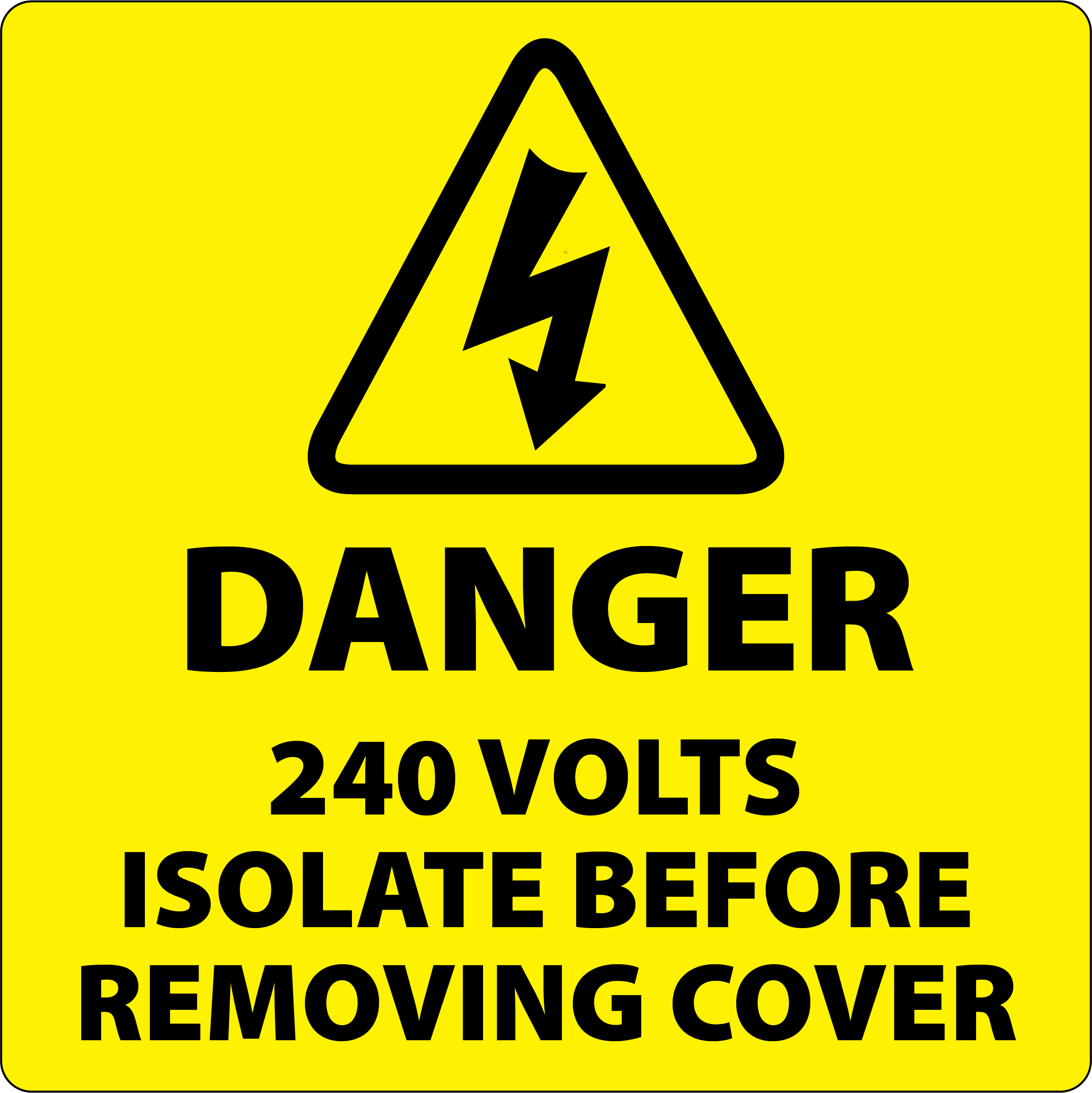 Danger 240 Volts Isolate Supply Stickers 50x50mm