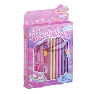 Beauty Themed School Gift-set 6 HB Pencils, 4 3D Erasers, 1 sharpener, 1 Pencil grip, 1 Bookmark.