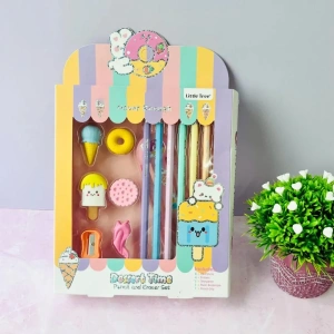 Dessert Theme Pencil Eraser Sharpener Ruler Staionary Set for